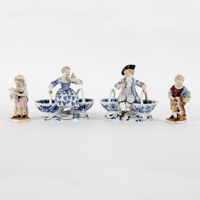 Lot 321 - A pair of Meissen figural sweetmeat dishes,...