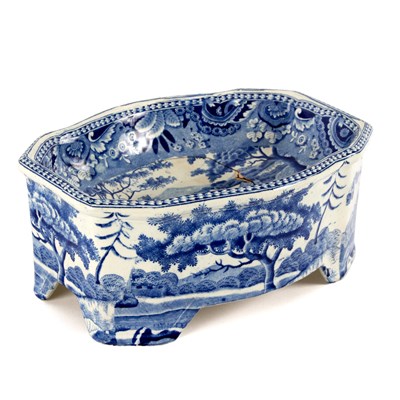 Lot 330 - A Staffordshire blue and white dog bowl,...