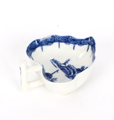 Lot 340 - A Derby blue and white leaf-shaped butter boat...