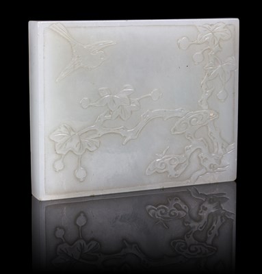 Lot 375 - A pale celadon jade rectangular belt plaque,...