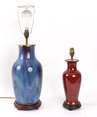 Lot 383 - A Chinese blue glaze vase, mounted as a lamp,...