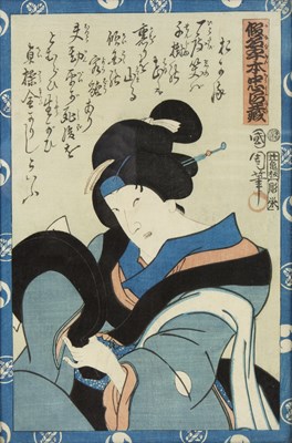 Lot 387 - A Japanese woodcut of an actress, 33cm x 22cm