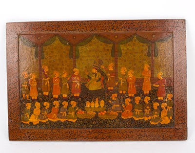 Lot 388 - An Indian lacquered panel painted with a...