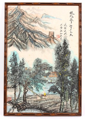 Lot 389 - Chinese School/Fisherman by a Lake/Pavilions...