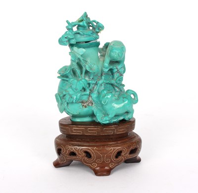 Lot 398 - A small turquoise vase with cats and floral...