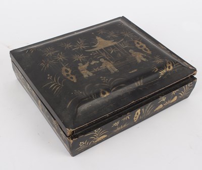 Lot 410 - A Chinese export lacquer gaming token box,...