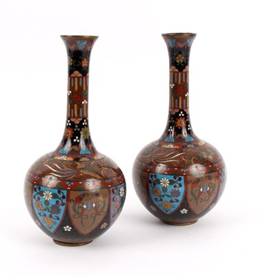 Lot 417 - A pair of onion-shaped cloisonne vases,...