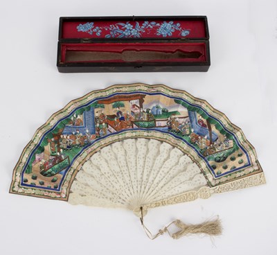 Lot 424 - A 19th Century Cantonese fan, with carved...