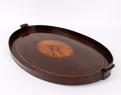 Lot 462 - An Edwardian oval tray inlaid an oval patera,...