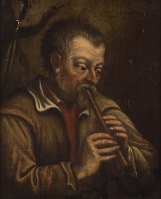 Lot 689 - Manner of David Teniers/Man playing a Pipe/oil...