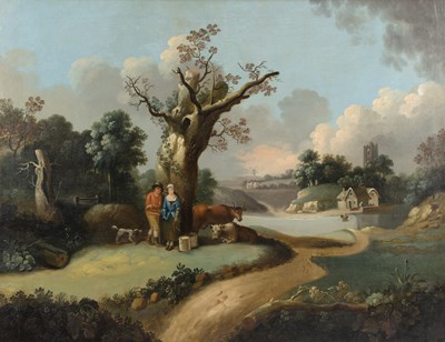 Lot 694 - After Thomas Gainsborough/Pastoral Scene/oil...