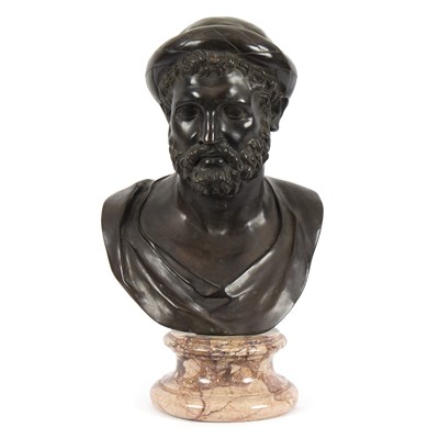 Lot 748 - An Italian patinated bronze bust of a bearded...