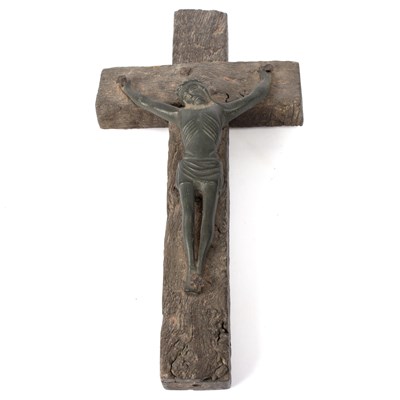 Lot 752 - A 15th Century style bronze crucifix on a...