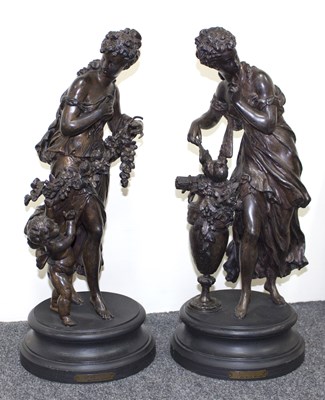 Lot 759 - Two bronzed metal figures, after Moreau,...