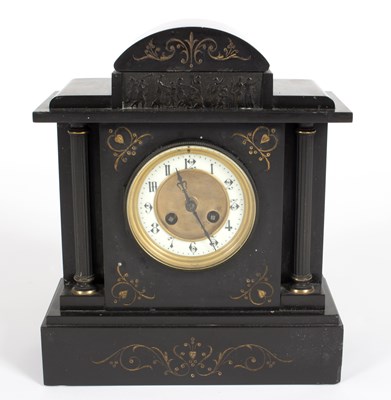 Lot 774 - A Belgian black slate mantel clock in an...