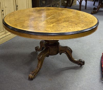 Lot 807 - A Victorian burr walnut tilt-top table, the...