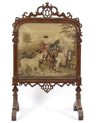 Lot 844 - A Victorian walnut framed fire screen, the...