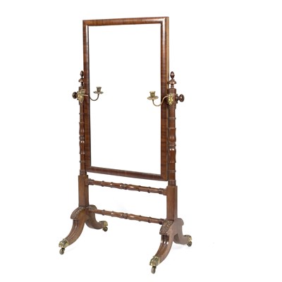 Lot 855 - A late Regency mahogany cheval mirror with...