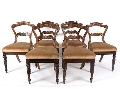 Lot 856 - Six Regency rosewood dining chairs with carved...