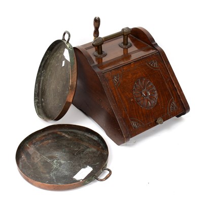 Lot 883 - An oak coal box with fitted liner and shovel,...