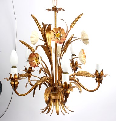 Lot 892 - A gilt metal five-light chandelier with enamel...