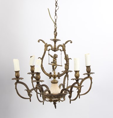 Lot 893 - A gilt metal six-light chandelier of classical...