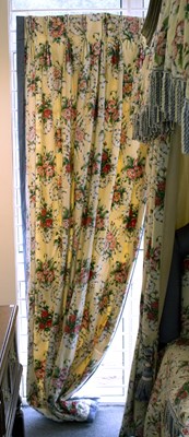 Lot 961A - Two pairs of floral chintz curtains, lined and...