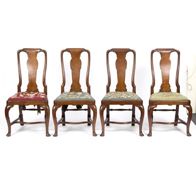 Lot 977 - A set of four 18th Century walnut splat back...