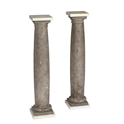 Lot 995 - A pair of grey marble columns with square tops...