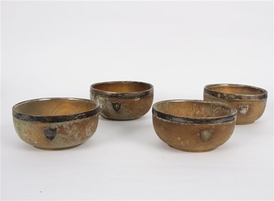 Lot 32 - Four wooden bowls with silver rims, CS&FS,...