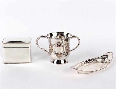 Lot 77 - A Sheffield plated twin-handled cup, 11.5cm...