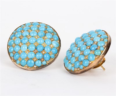 Lot 99 - A pair of turquoise and diamond set ear clips...
