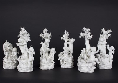 Lot 329 - Six Derby biscuit groups, circa 1780, of Cupid...