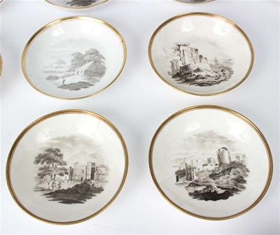 Lot 336 - A Spode bat printed part tea service, circa...