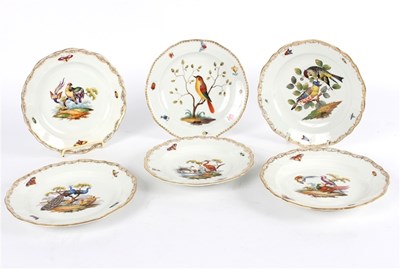 Lot 339 - Six Meissen (outside-decorated) plates, 19th...