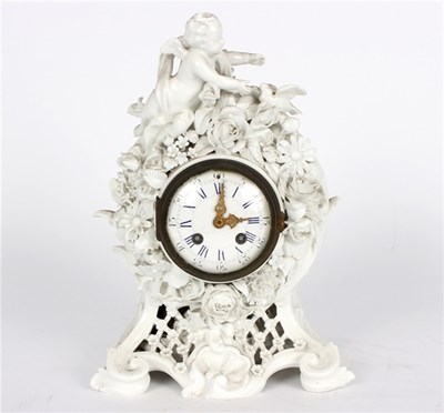 Lot 345 - A German white porcelain clock case, late 19th...