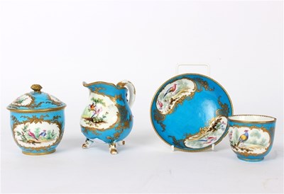 Lot 348 - A Sevres cream jug, the turquoise ground with...