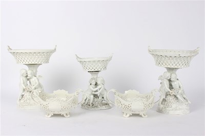 Lot 352 - Three white Dresden comports, late 19th...