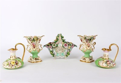 Lot 358 - A group of green ground flower encrusted...