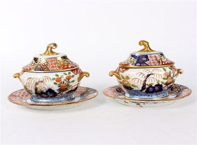 Lot 360 - A pair of Coalport Imari pattern sauce tureens,...