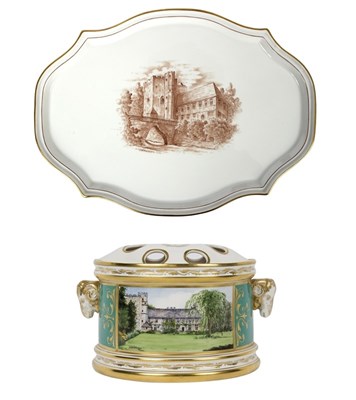 Lot 364 - A Nymphenburg shaped oblong tray, painted with...