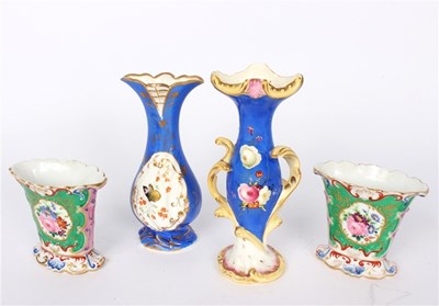 Lot 370 - Two English blue-ground vases and a pair of...