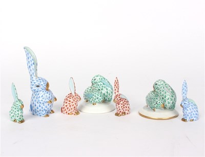 Lot 372 - A group of seven Herend rabbits in red, blue...