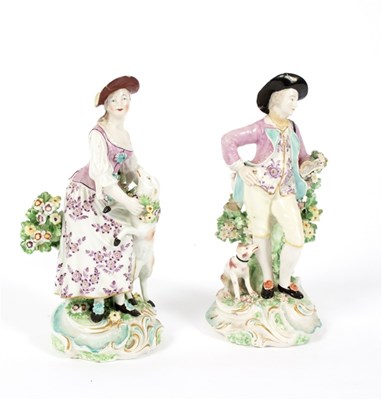 Lot 387 - A pair of Derby figures, Shepherdess with...