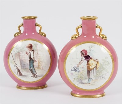 Lot 391 - A pair of Minton Pilgrim type bottles...