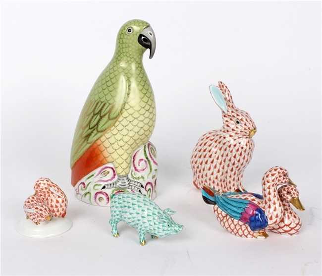Lot 395 - A Herend parrot, 21cm high and four other...