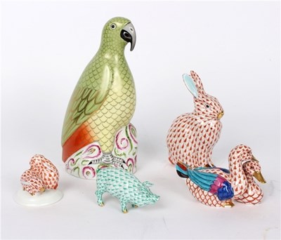 Lot 395 - A Herend parrot, 21cm high and four other...