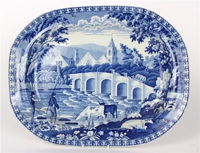 Lot 401 - A Hanley factory blue and white meat plate,...