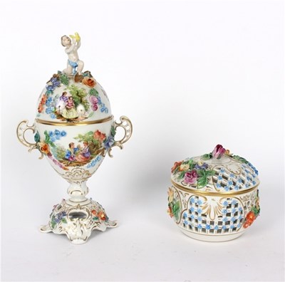 Lot 408 - A modern Dresden cup and cover with putti...