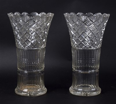 Lot 420 - A large pair of cut glass vases, 20th Century,...